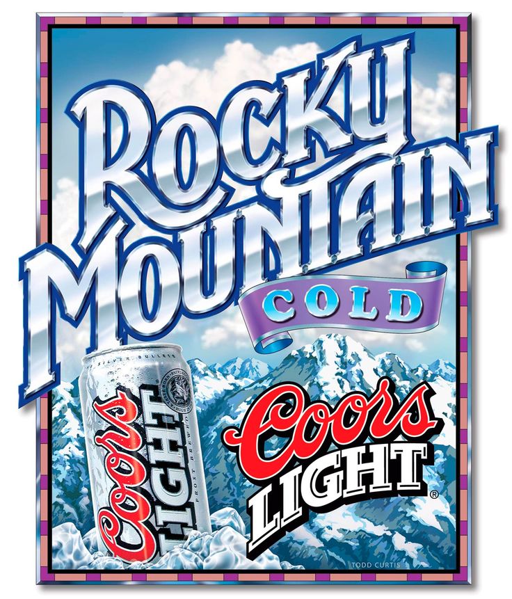 an advertisement for rock'n mountain cold and coors light with mountains in the background