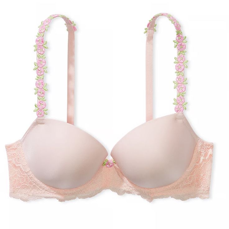 Brand New 38g Light Pink Rose Appliqu Straps Lightly Lined Demi Style Elegant Spring Push-up Bra, Elegant Victoria's Secret Spring Bra, Pink Feminine Wedding Bra, Pink Feminine Bra For Wedding, Elegant Pink Summer Bra, Feminine Victoria's Secret Bra With Removable Pads, Victoria's Secret Feminine Bra With Removable Pads, Pink Lace Trim Wedding Bra, Pink Lace Trim Bra For Wedding