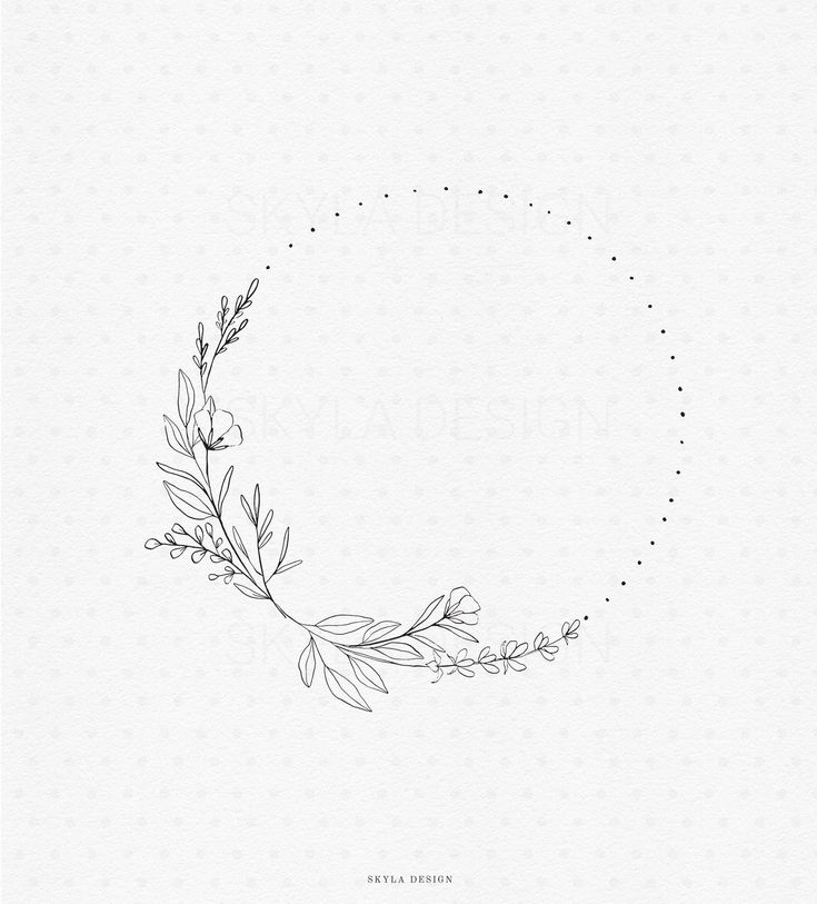 a black and white drawing of a circle with leaves