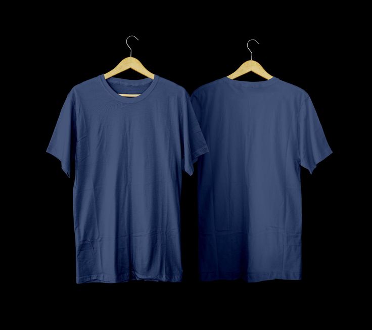 Short-sleeved blue t-shirts for mockups. plain t-shirt with black background for design preview. Back and Front view t-shirt on hanger for display. Plain Blue T Shirt, Navy Blue Tshirt, Mock Up T Shirt, T Shirt Front And Back, Plain Black T Shirt, Blue T Shirts, Background For Design, Desain Editorial, T Shirt Design Template