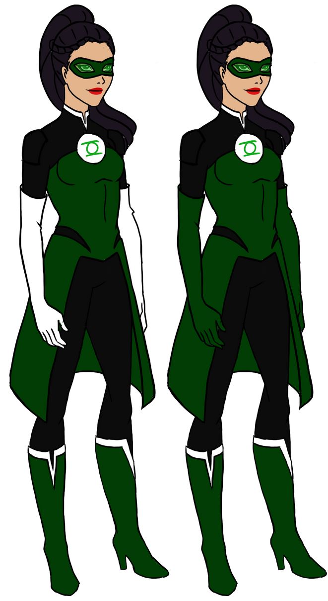 a woman in green lantern costume standing next to each other