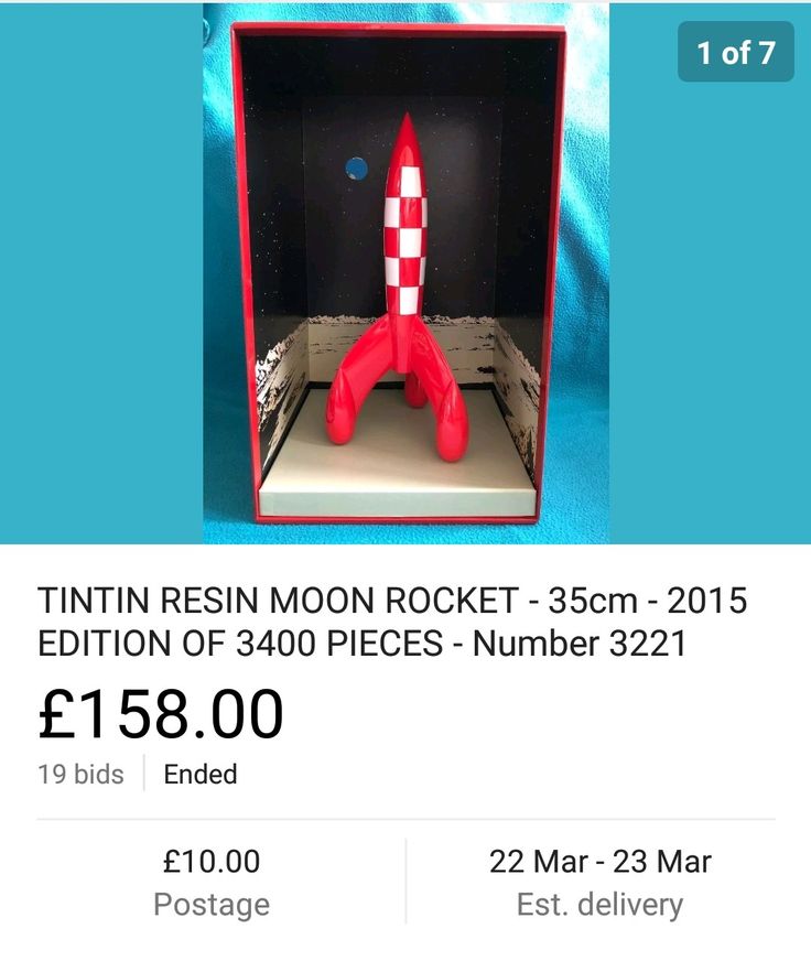 Tintin resin moon rocket 35cm limited edition Sold eBay March 2018 Rocket, Limited Edition, Moon, Novelty Christmas, Christmas Ornaments, Holiday Decor, Toys