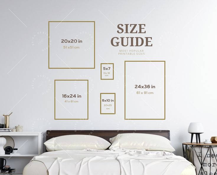 Wall Art Size Guide, Set of 2, Standard Frame Sizes Guide, Bedroom ...