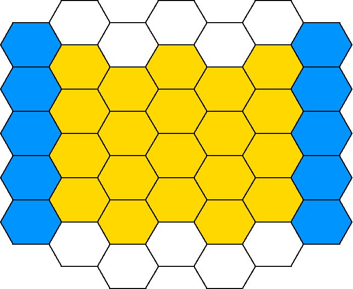 a hexagonal pattern with blue and yellow squares