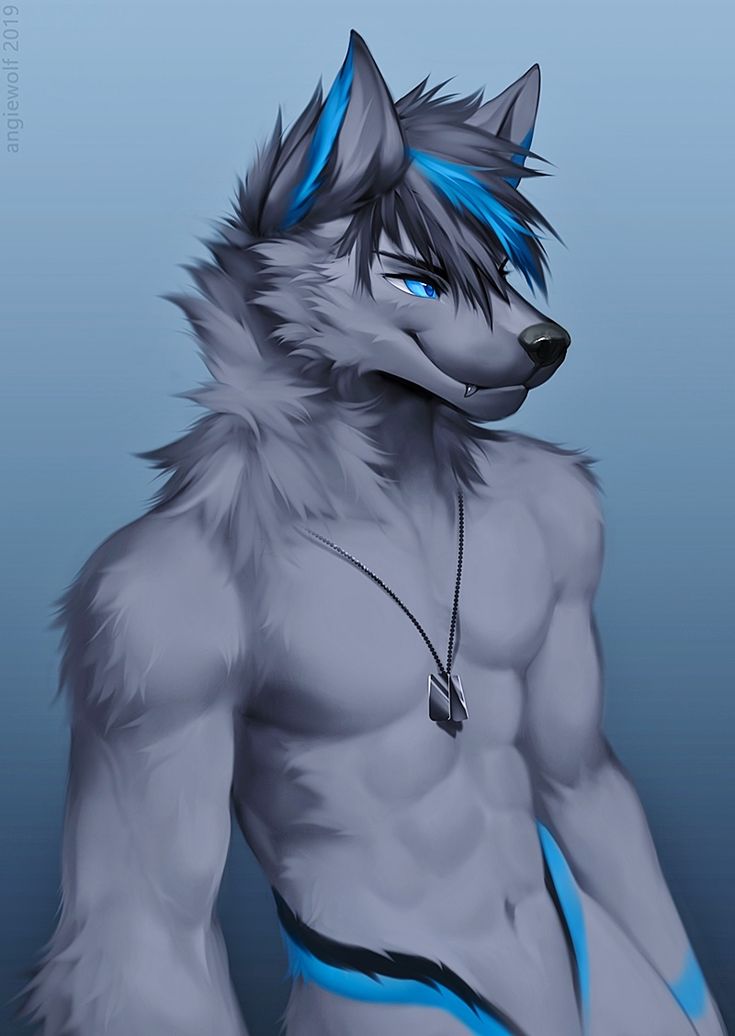 a drawing of a wolf with blue eyes