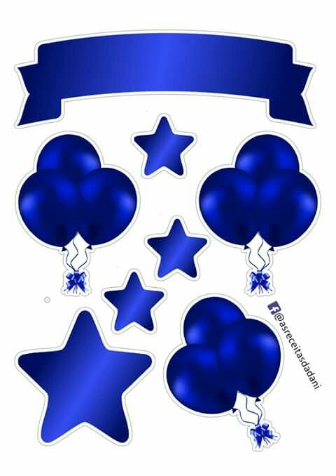 blue balloons with stars and ribbons on them