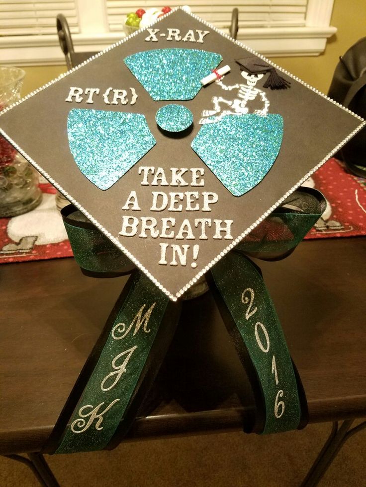 a decorated graduation cap that says take a deep breath in