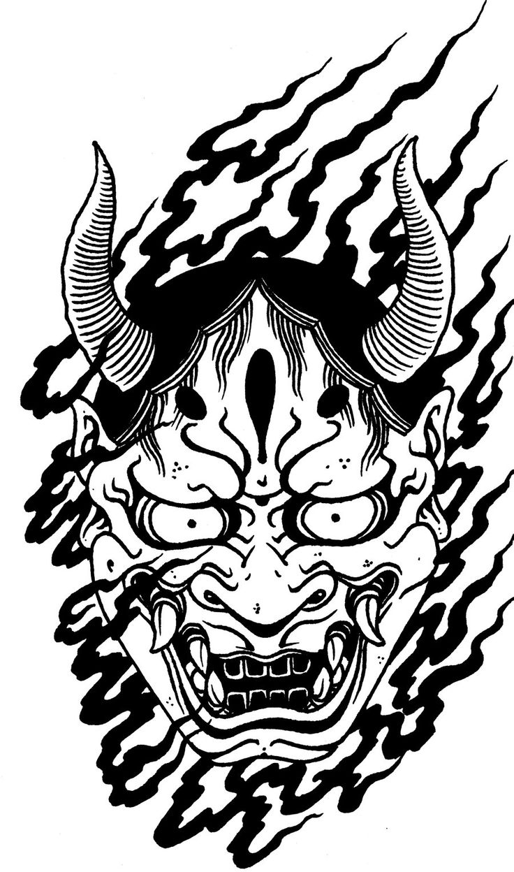 an ink drawing of a demon face