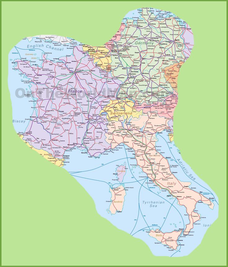 a large map of italy with all the roads and major cities on it's sides