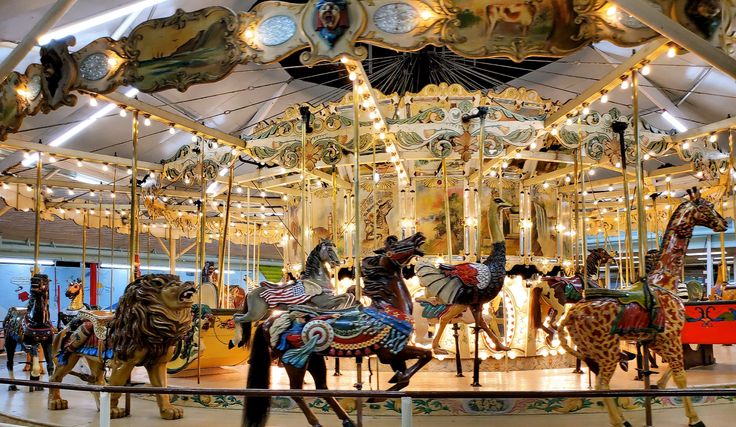 an elaborately decorated merry go round with horses