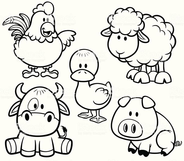 farm animals coloring pages to print and color for kids with pictures of farm animals in black and white