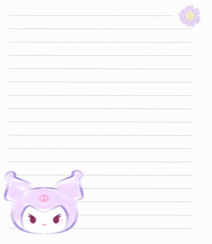 a notepad with an image of a cat and flowers on the top, along with lined paper