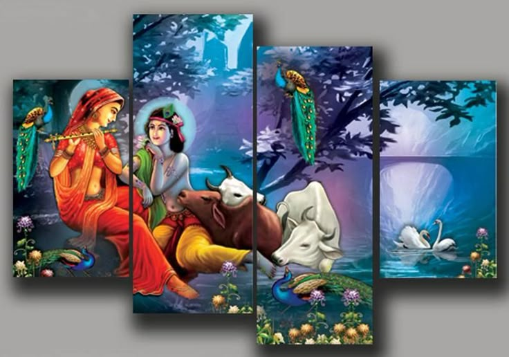 Radha Krishna Poster, Radha Krishna Wall Painting, Radha Krishna Painting On Canvas, Krishna Wall Painting, Art Krishna, Buddha Canvas Art, Art Buddha, Multi Panel Canvas Art, Buddha Canvas