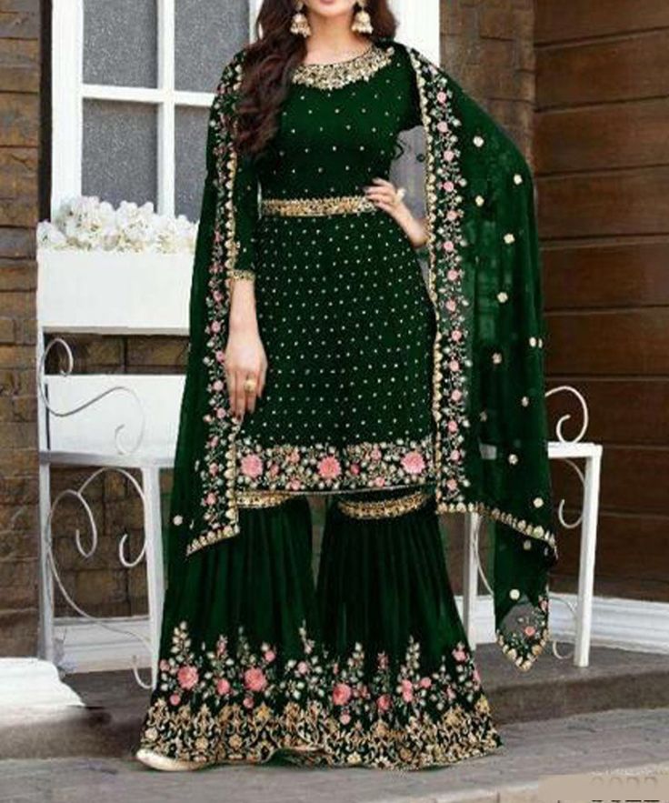 Buy the latest collection of Pakistani Party Sarara dresses from Nazon Brand and experience the best about eastern clothes. Are you ready to buy The Latest Pakistani Women's Party Sarara Dresses? * Color-  Green (Same as the picture) * Product Size- 38/42/44 * Dimensions- 13×10×2 in * Weight-1.8 lbs * Top :- soft net + Embroidery work+Sequence  * Sleeves :- soft net+ Embroidery Work  * Inner: santun ( Attached with top )  * Bottom :- santoon  * Dupatta :- soft net +embroidery work +SIDE Lace  * Pakistani Gharara, Eastern Clothes, Green Sharara Suit, Mendhi Outfit, Sarara Dress, Mehendi Dresses, Pakistani Sharara, Green Sharara, Sharara Designs