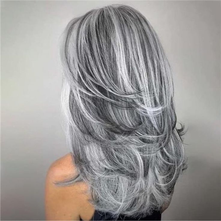 Questions? Leave A Comment Below! Grey Balayage, Layered Wigs, Grey Hair With Bangs, Wavy Wigs, Silver Hair Color, Blending Gray Hair, Gray Hair Highlights, Long Gray Hair, Natural Wigs