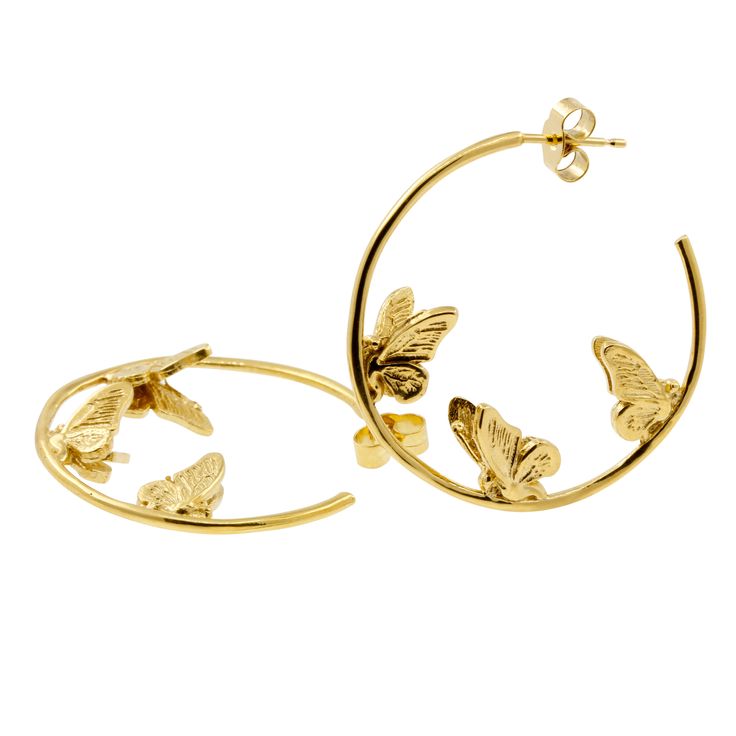 Butterfly gold hoop earrings - These elegant Butterfly hoop earrings feature 3 butterflies, each individually soldered onto the hoops with their wings and bodies angled in a different direction so they have a fantastic 3D quality to them and yet are lightweight to wear - dainty, pretty and perfect for any occasion – sold as a pair. Made by Lee Renee Jewellery Chevron Ring Diamond, 14kt Gold Jewelry, Butterfly Hoop Earrings, 3 Butterflies, Jewelry Hoop Earrings, Earrings Gold Hoops, Butterfly Earrings Gold, Earrings Gold Hoop, Earrings Butterfly