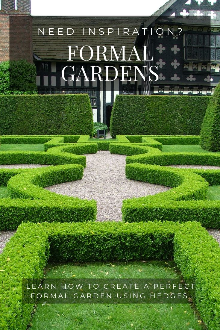 a garden with hedges in the center and words about how to create a perfect formal garden using hedges