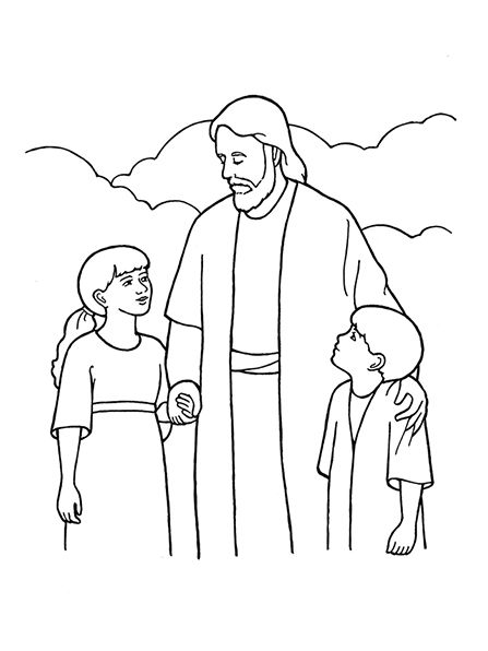 the person is holding hands with two children in front of him, and he has his hand