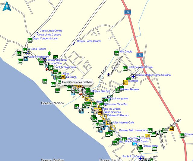 a map showing the location of several hotels and other places to stay in this area