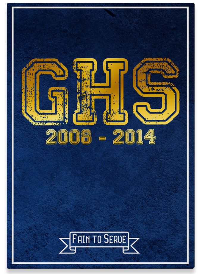 a blue and yellow poster with the words ghs 2009 - 2014