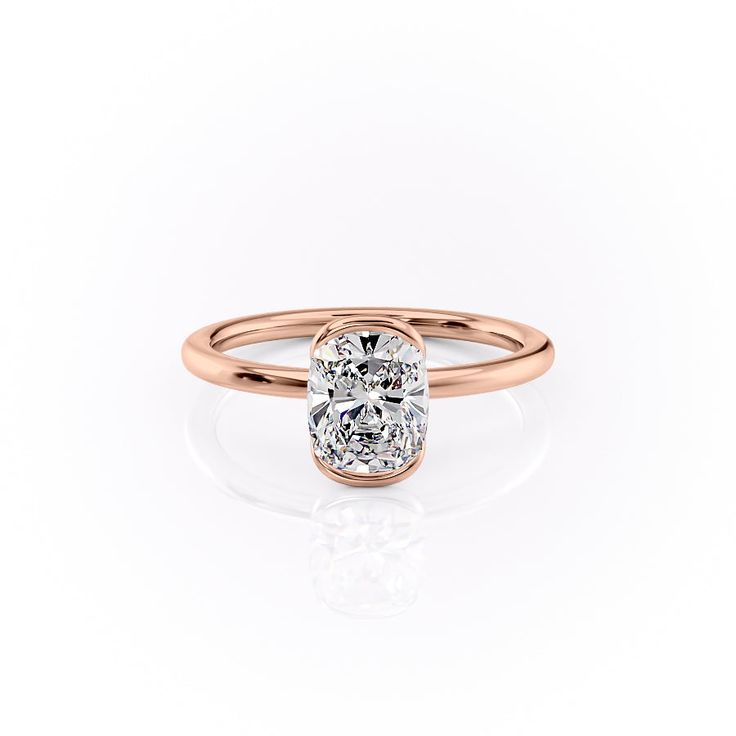 The Eliza RG ECU 3 Carat Elongated Cushion, Custom Made Engagement Rings, Half Bezel, Elongated Cushion, Cushion Engagement Ring, Lab Diamond Engagement Ring, Engagement Rings Round, Yellow Gold Setting, Bygone Era