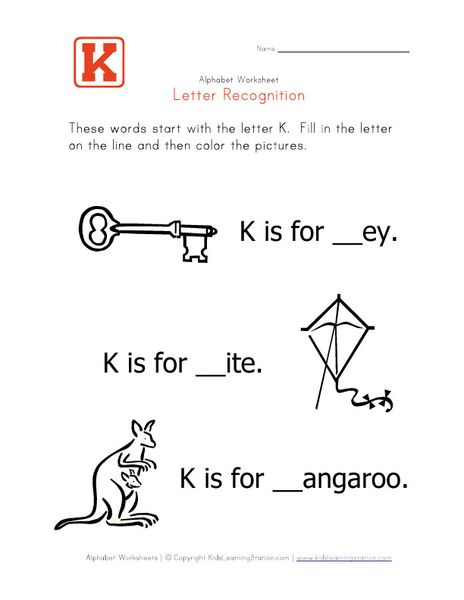 Words that start with the letter K | Letter recognition, Alphabet ...