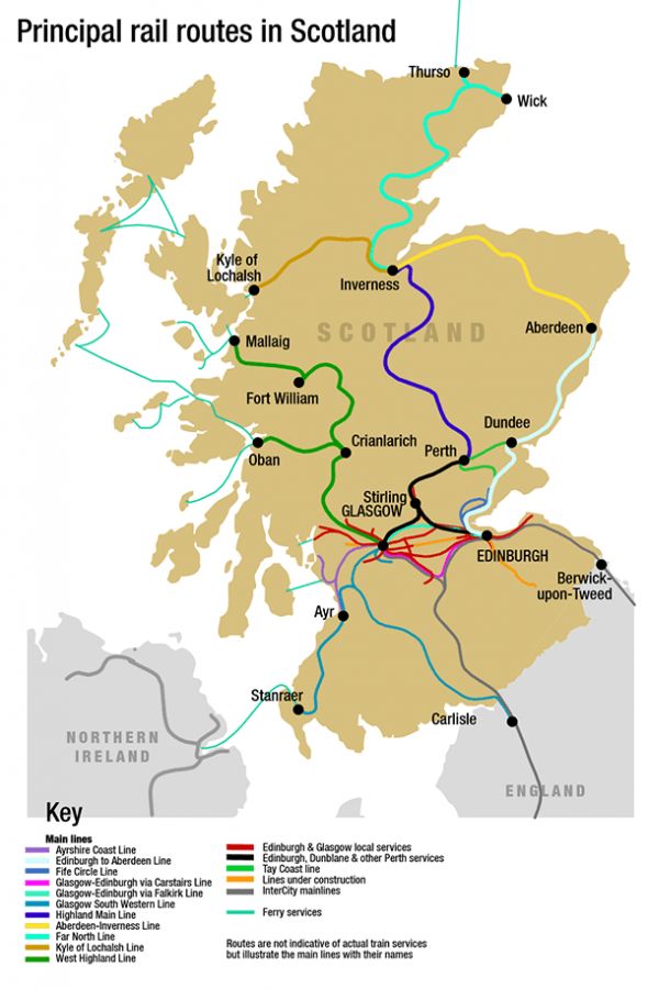 Mapa de trenes de Escocia | Mapa del tren, Escocia, Inverness