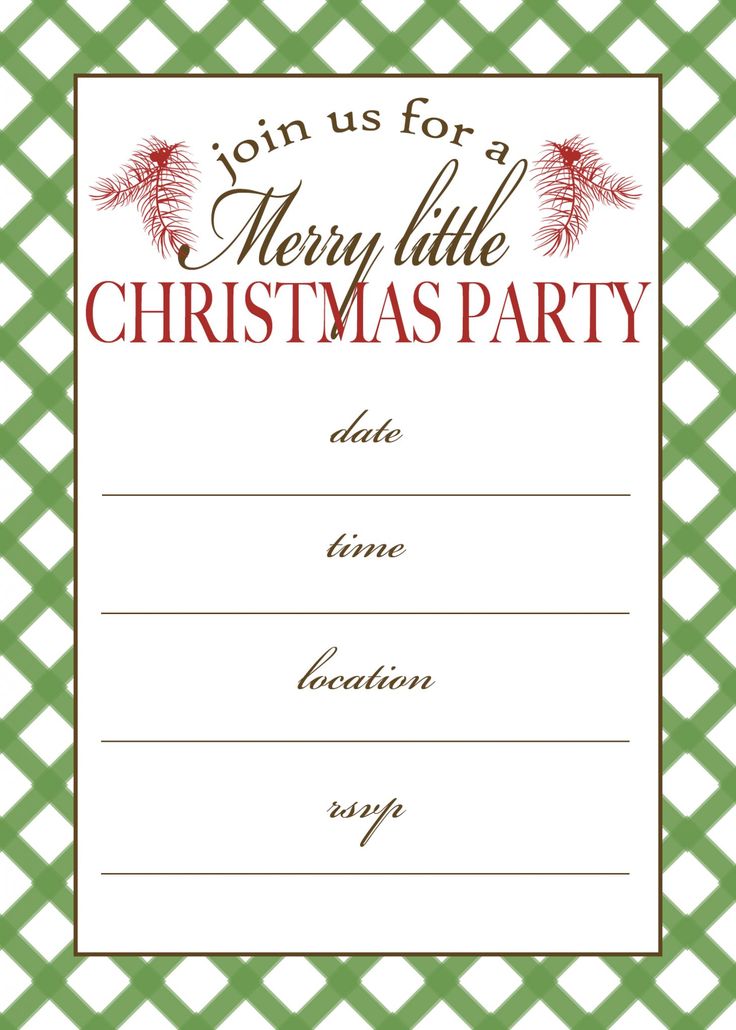 a christmas party card with the words merry little christmas party in red, green and white