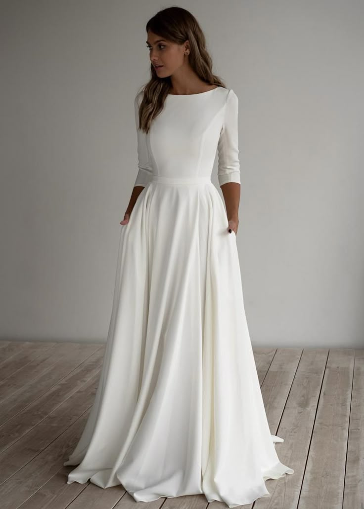 Adri by Olivia Bottega Boat Neckline Crepe Wedding Gown  | Etsy | Minimalist dresses, Wedding dress trends, Wedding dress long sleeve