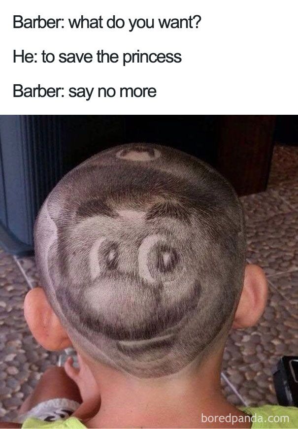 a young boy with his hair cut to look like a face