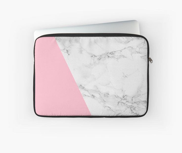 a pink and white marble laptop sleeve with an abstract design on the bottom half of it