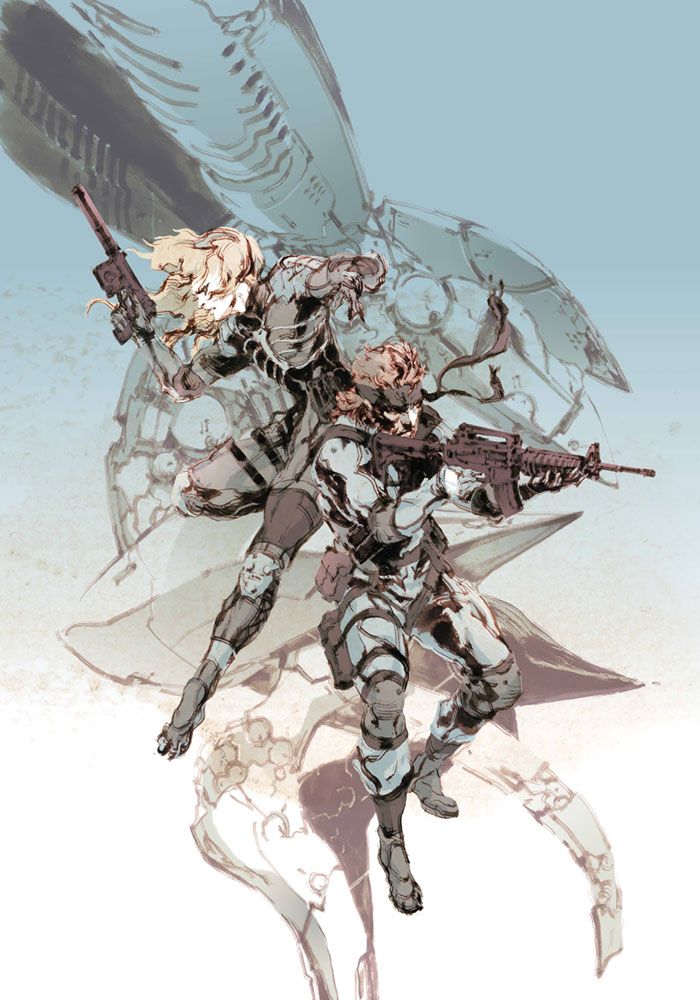 MGS2. Raiden & Snake. Yoji Shinkawa. Metal Gear Solid Art, Solidus Snake, Metal Gear Games, Yoji Shinkawa, Raiden Metal Gear, Metal Gear Solid Series, Metal Gear Series, Videogame Art, Metal Gear Rising