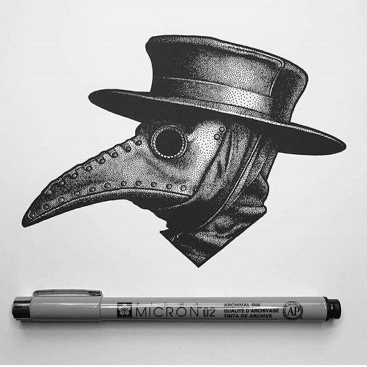 a black and white drawing of a bird wearing a hat with a mask on it