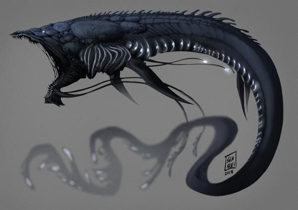 an alien like creature with long, black hair and sharp teeth is shown in this image