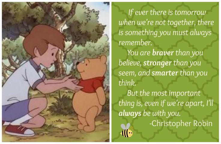 a winnie the pooh quote with an image of a child holding a teddy bear