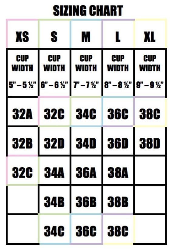 the sizing chart is shown in black and white, with numbers on each side