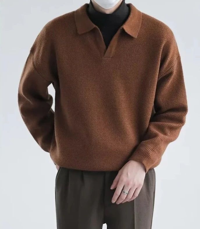 Korean baggy design sweater made of premium quality materials and designed to keep you warm in cold seasons. It is available in a variety of colors and in all sizes, so you can choose any style that fits your personality like the casual or classy style. This men’s sweater features a solid pattern and is available in the following colors: Black,Brown,Gray,Apricot Wool: Standard Wool Benefits: Comfort & Breathable Style: Casual / Elegant Gender: Men Season: All Season Material: Polyster Pattern Ty Brown Long Sleeve Polo Sweater With Ribbed Collar, Oversized Winter Polo Sweater With Ribbed Collar, Oversized Polo Sweater For Winter, Oversized Polo Sweater With Ribbed Cuffs For Fall, Brown Long Sleeve Polo Sweater For Fall, Oversized Winter Polo Sweater, Oversized Fall Polo Sweater With Ribbed Cuffs, Modern Winter Sweater With Ribbed Cuffs, Oversized Solid Polo Sweater For Fall