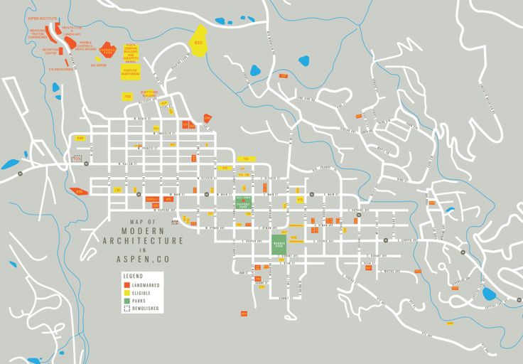 a map showing the location of several buildings and streets in an area with many different colored areas