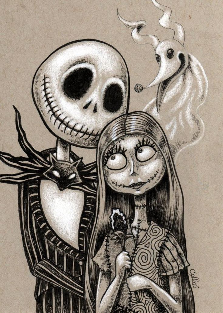 a drawing of jack and sally from the nightmare