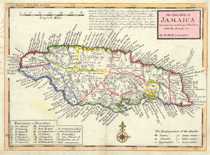 an old map of jamaica with the capital and major cities