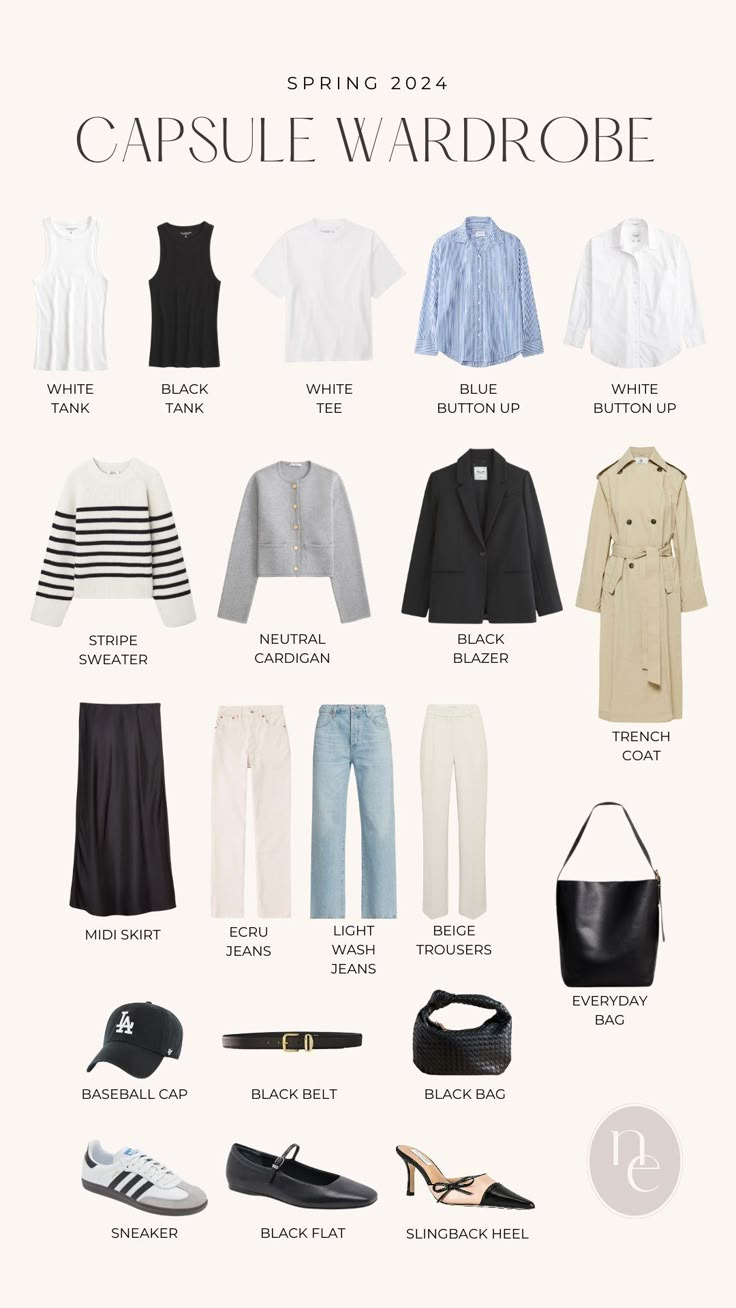 Spring Capsule Wardrobe - Nena Evans Spring 2025 Capsule Wardrobe, Europe Spring Capsule Wardrobe, Spring In Europe Outfits, Spring 2025 Fashion Trends, Modest Fashion Spring, Europe Outfits Spring, 70s Coastal, Frühling Outfits, Frühling Outfit