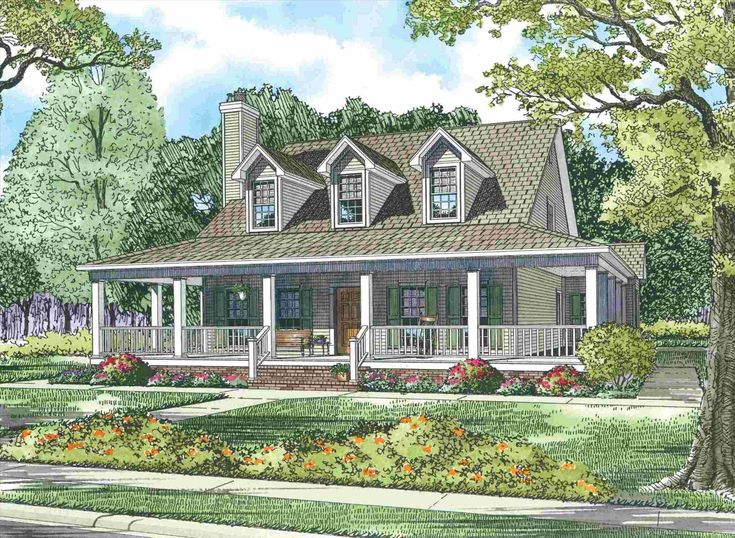 this is a colored rendering of a house with porches and wraparound porches