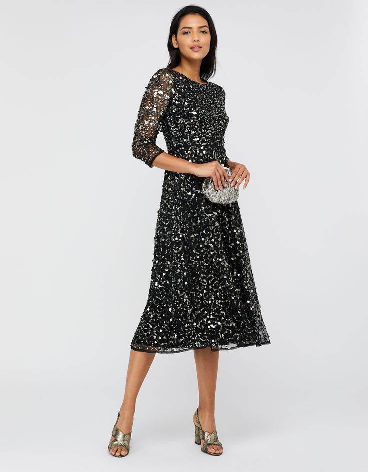 monsoon dresses Party Dresses Uk, Monsoon Dress, Amber Heart, Evening Dress Collection, Embellished Midi Dress, Sequin Midi Dress, Midi Dress Black, Black Evening Dresses, Runway Trends