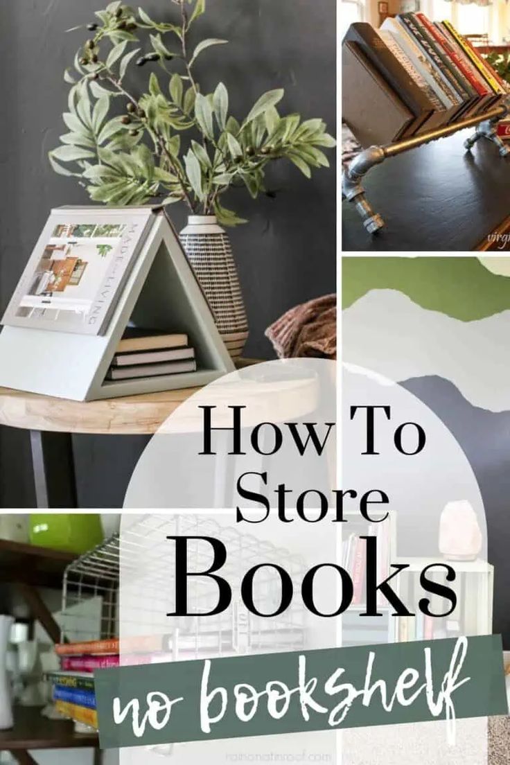 bookshelf with text overlay how to store books no book shelf