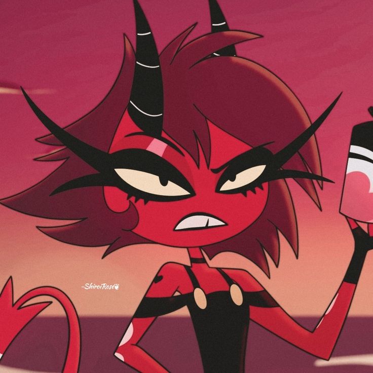 a cartoon character with horns holding a bottle