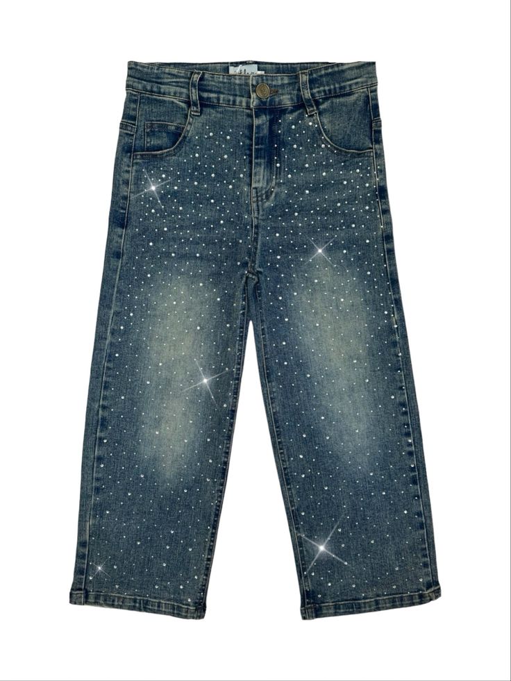 Description: Make a sparkling statement with this jeans, adorned with shimmering crystal details. These jeans offer a stylish and comfortable fit, perfect for adding a touch of glamour to any outfit. The crystal embellishments catch the light beautifully, making these jeans ideal for special occasions or everyday wear. Crafted from high-quality denim, these jeans ensure durability and long-lasting sparkle. Material & Care: Fabric: Premium denim with crystal embellishments. Care Instructions: Han Rhinestone Denim Flare Jeans Straight Leg, Trendy Straight Leg Jeans With Rhinestones, Straight Leg Jeans With Five Pockets For Party, Trendy Straight Leg Flare Jeans With Rhinestones, Trendy Straight Leg Pants With Rhinestones, Embellished Straight Leg Denim Pants, Trendy Embellished Denim Jeans, Trendy Rhinestone Jeans, Glamorous Straight Leg Denim Bottoms