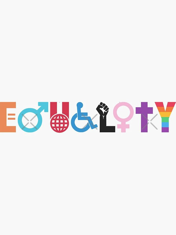 the word equality is made up of different colors and letters that spell out it's name