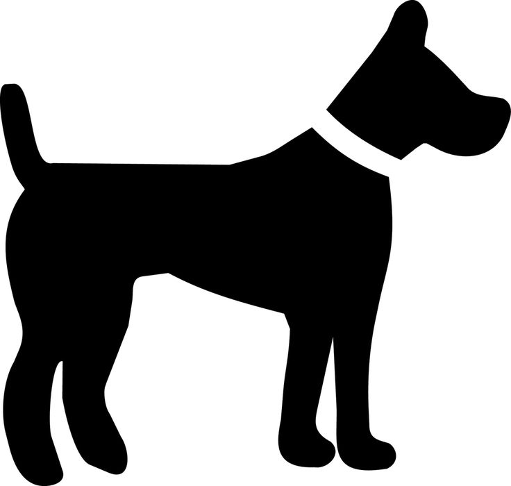 a black and white silhouette of a dog with a collar on it's neck