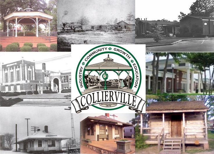 the collage shows several different buildings and their logos in black and white, including a gazebo