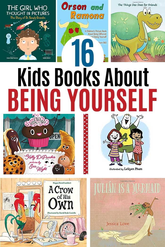 children's books about being yourself with the title overlaying them in red